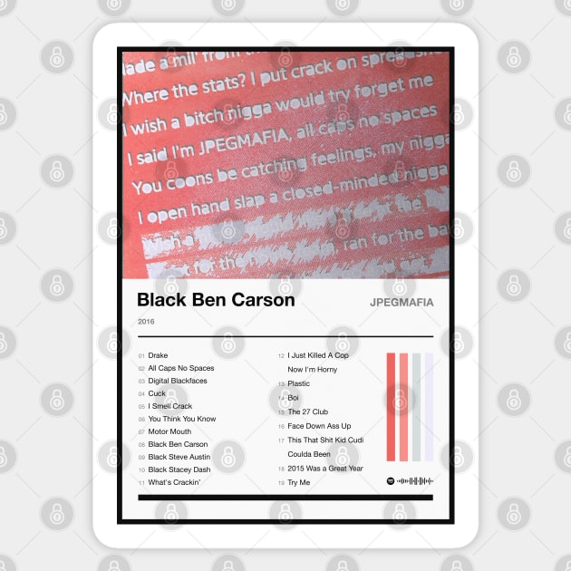 Black Ben Carson Tracklist Sticker by fantanamobay@gmail.com